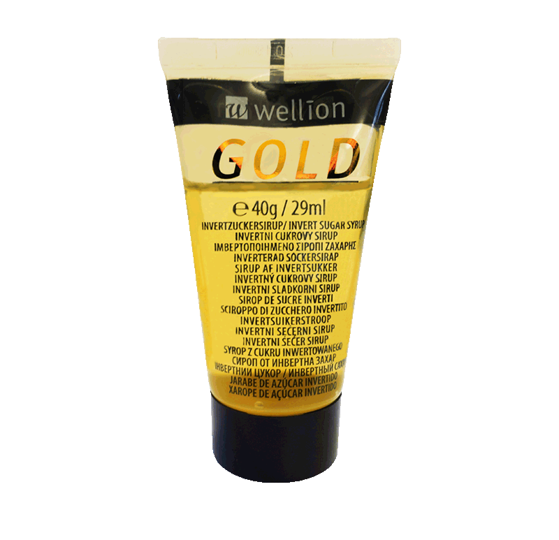 Wellion GOLD Invertzuckersirup ist durch seine einfache Handhabung und rasche Energie bestens geeignet. Die Tube ist vor dem ersten Öffnen mit einem Hygienesiegel sicher verschlossen, und dank dem Schraubverschluss wiederverschließbar. Angenehmer Vanillegeschmack. Foto